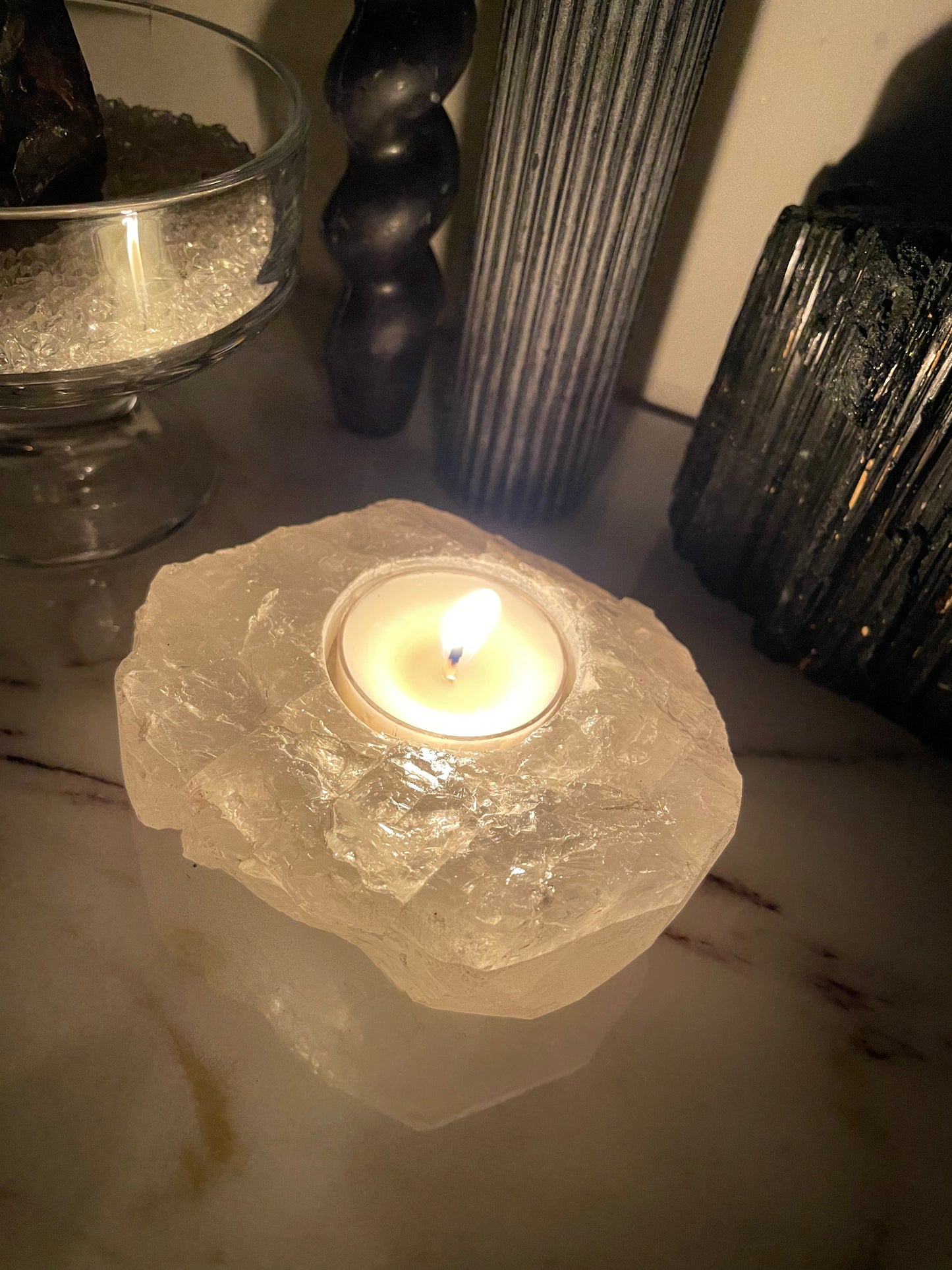 [原礦家居] 白水晶原石燭台，淨化且穩定環境中的磁場